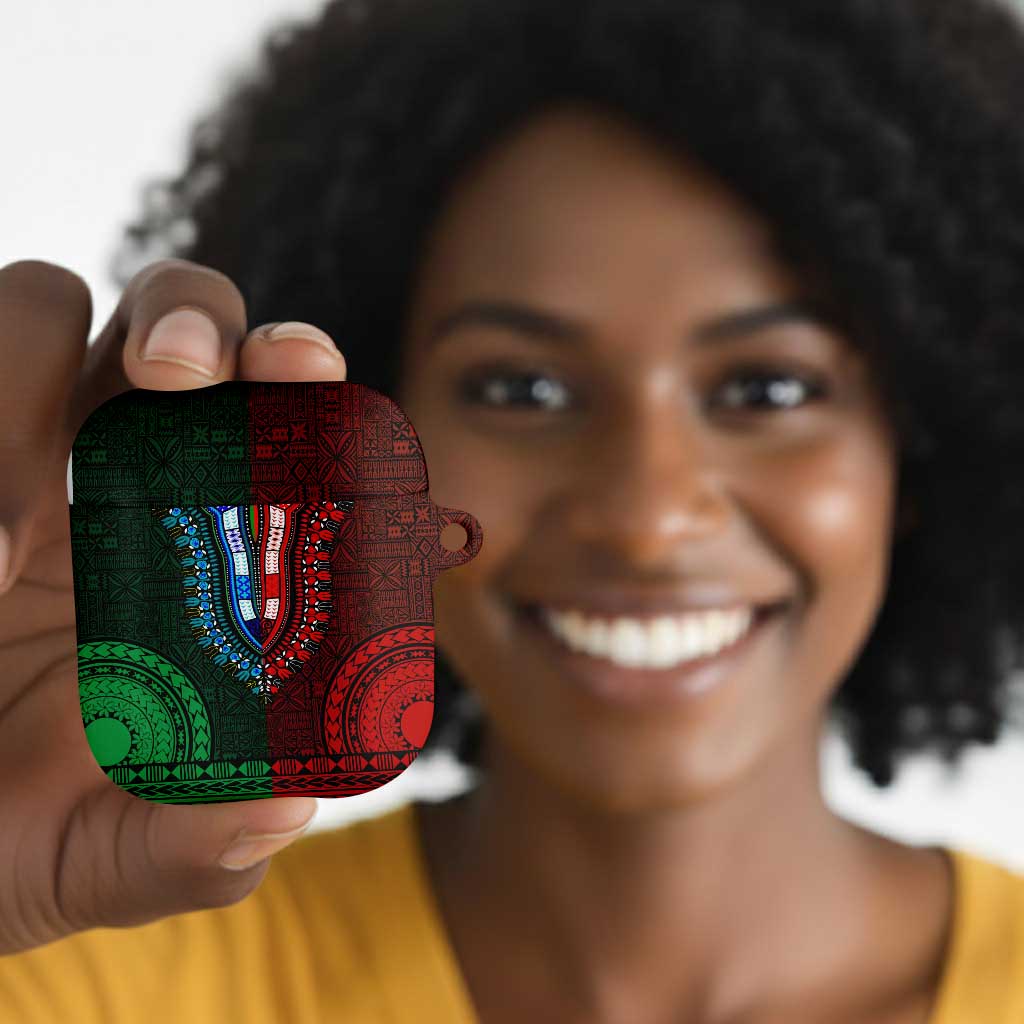 Green-red Dashiki and Tapa Pattern AirPods Case Africa-Polynesia Together Culture