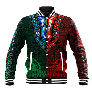 Green-red Dashiki and Tapa Pattern Baseball Jacket Africa-Polynesia Together Culture