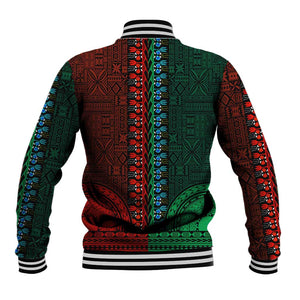 Green-red Dashiki and Tapa Pattern Baseball Jacket Africa-Polynesia Together Culture