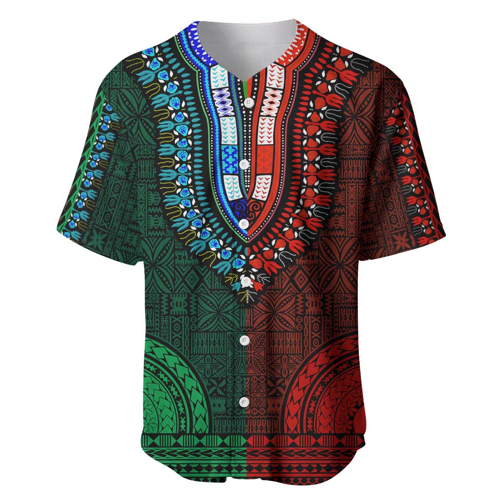 Green-red Dashiki and Tapa Pattern Baseball Jersey Africa-Polynesia Together Culture