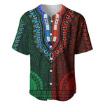Green-red Dashiki and Tapa Pattern Baseball Jersey Africa-Polynesia Together Culture