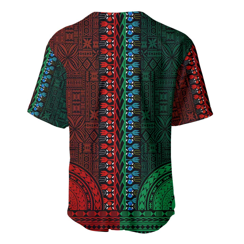 Green-red Dashiki and Tapa Pattern Baseball Jersey Africa-Polynesia Together Culture