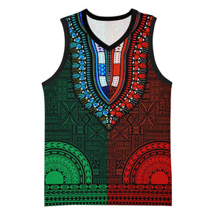 Green-red Dashiki and Tapa Pattern Basketball Jersey Africa-Polynesia Together Culture - African Pride