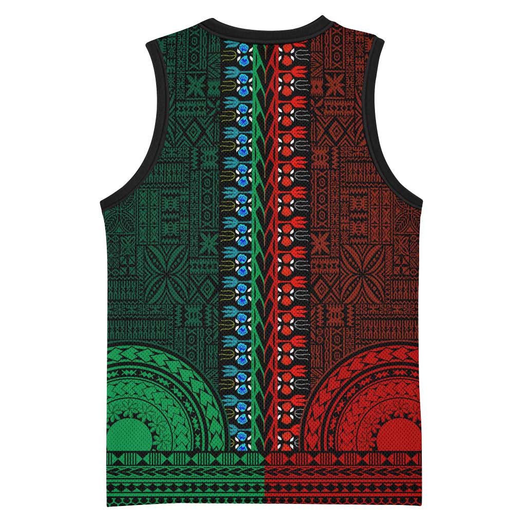 Green-red Dashiki and Tapa Pattern Basketball Jersey Africa-Polynesia Together Culture - African Pride