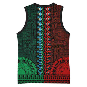 Green-red Dashiki and Tapa Pattern Basketball Jersey Africa-Polynesia Together Culture - African Pride