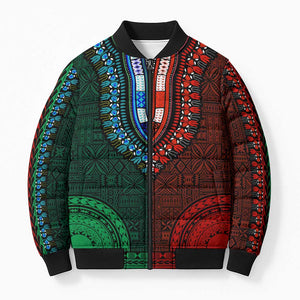 Green-red Dashiki and Tapa Pattern Bomber Puffer Jacket Africa-Polynesia Together Culture