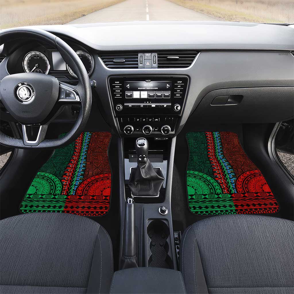Green-red Dashiki and Tapa Pattern Car Mats Africa-Polynesia Together Culture