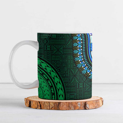 Green-red Dashiki and Tapa Pattern Ceramic Mug Africa-Polynesia Together Culture
