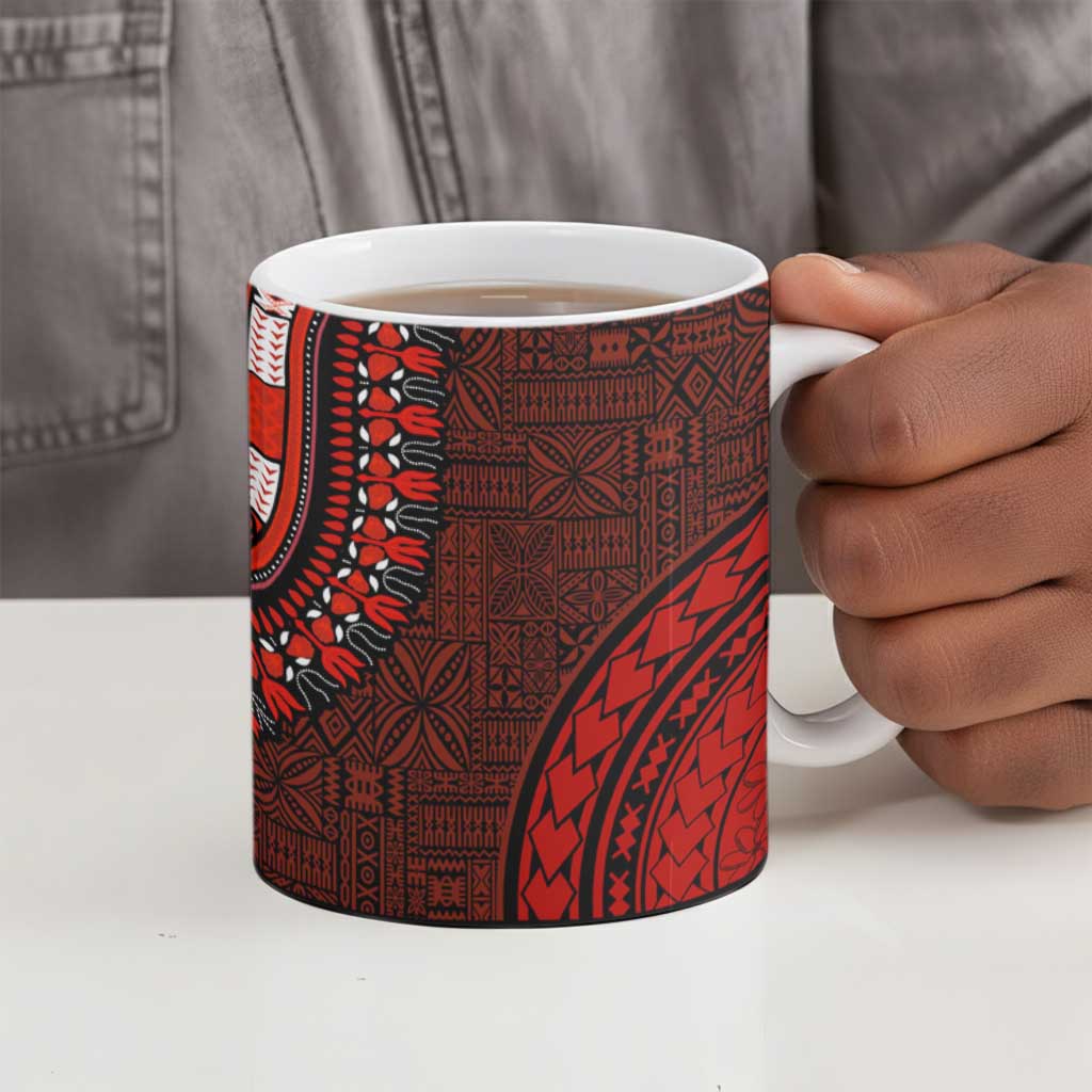 Green-red Dashiki and Tapa Pattern Ceramic Mug Africa-Polynesia Together Culture