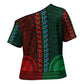 Green-red Dashiki and Tapa Pattern Cross Shoulder Shirt Africa-Polynesia Together Culture