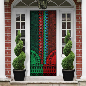 Green-red Dashiki and Tapa Pattern Door Cover Africa-Polynesia Together Culture