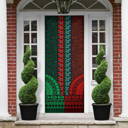 Green-red Dashiki and Tapa Pattern Door Cover Africa-Polynesia Together Culture