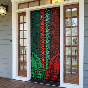 Green-red Dashiki and Tapa Pattern Door Cover Africa-Polynesia Together Culture