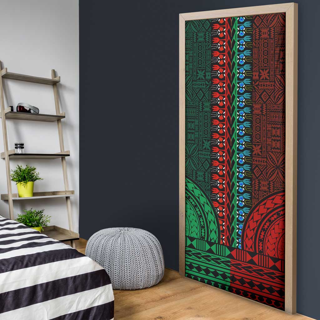 Green-red Dashiki and Tapa Pattern Door Cover Africa-Polynesia Together Culture