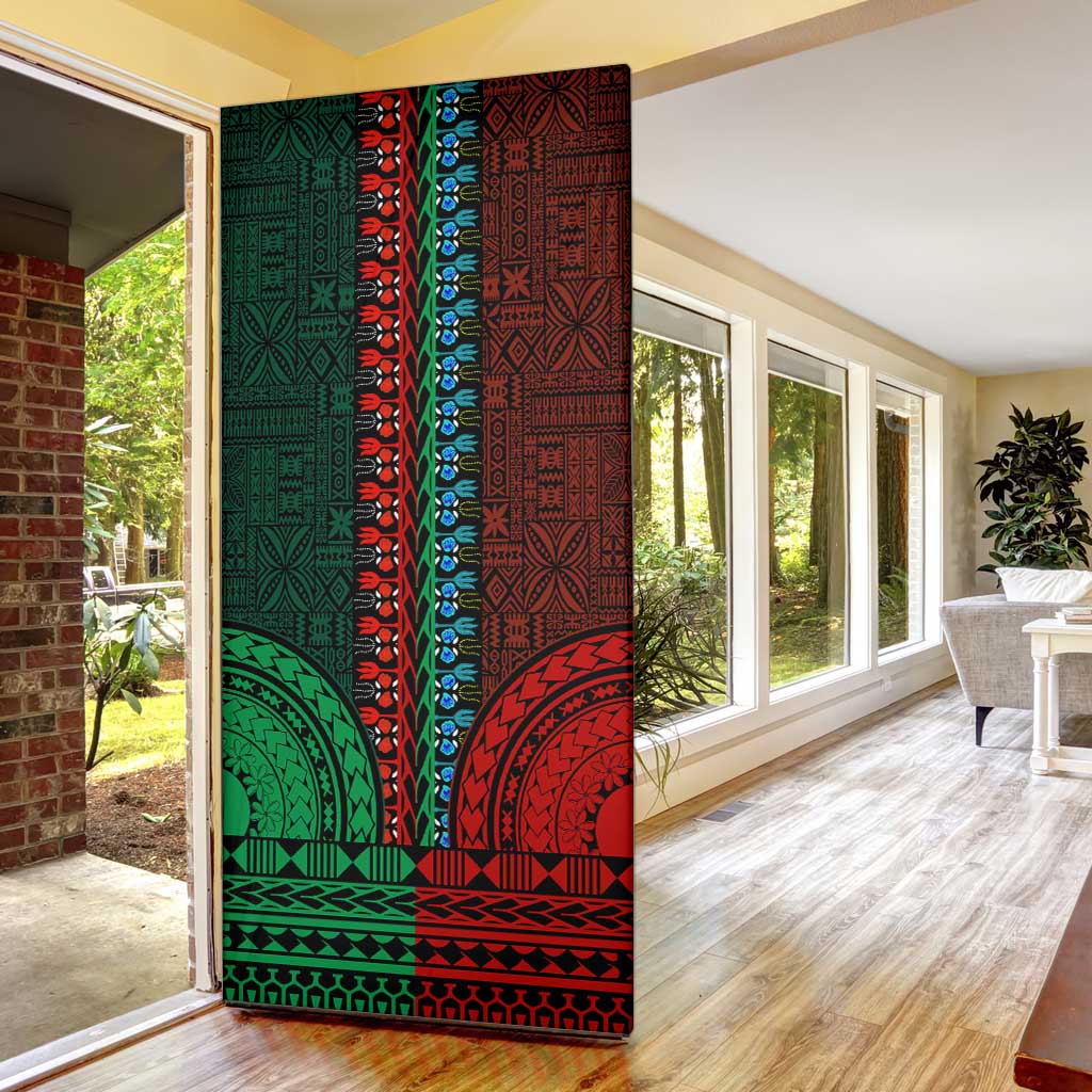 Green-red Dashiki and Tapa Pattern Door Cover Africa-Polynesia Together Culture