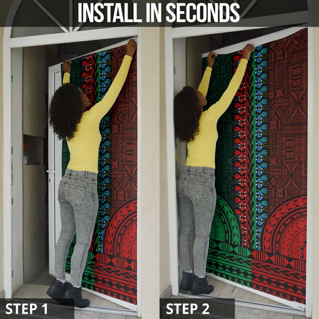 Green-red Dashiki and Tapa Pattern Door Cover Africa-Polynesia Together Culture