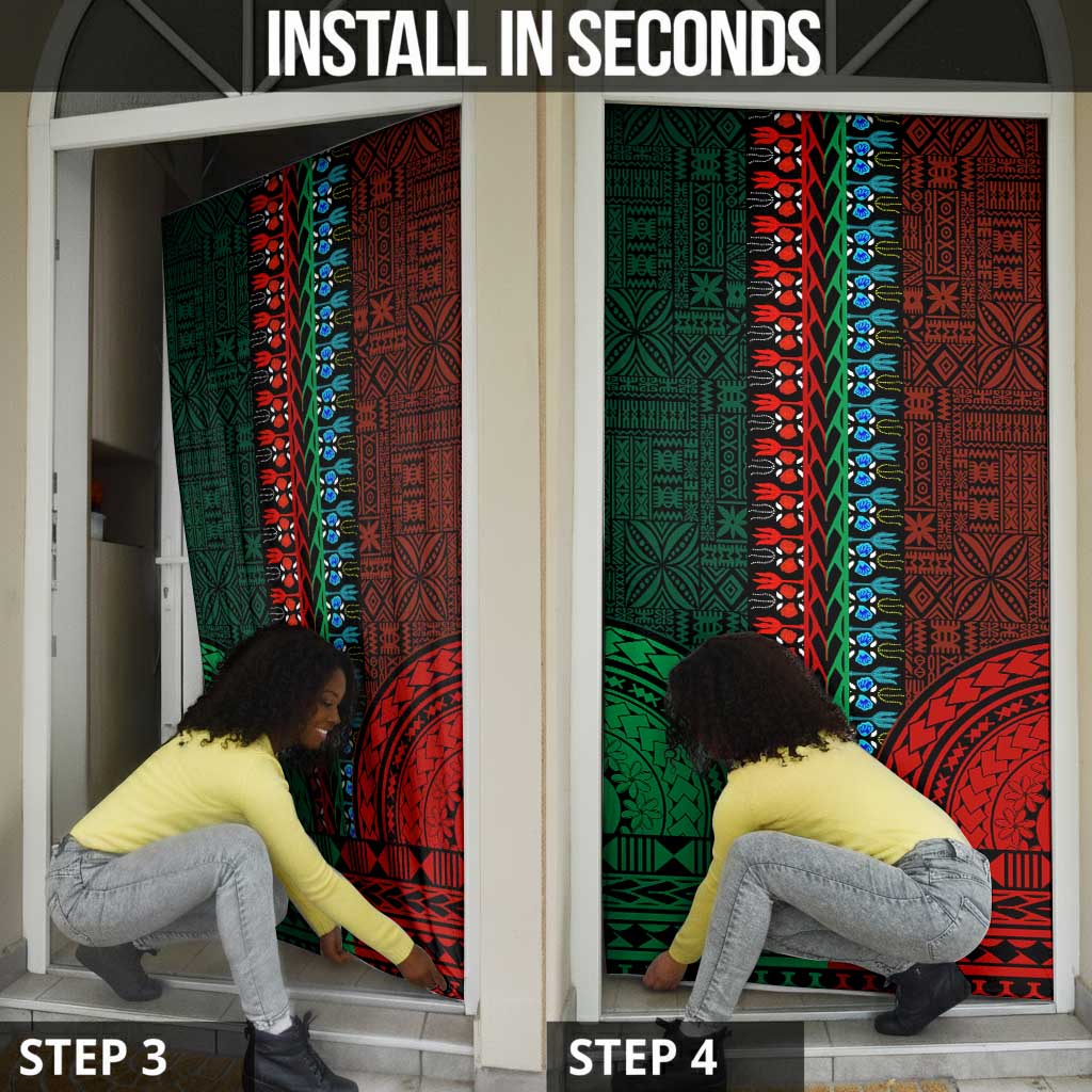Green-red Dashiki and Tapa Pattern Door Cover Africa-Polynesia Together Culture