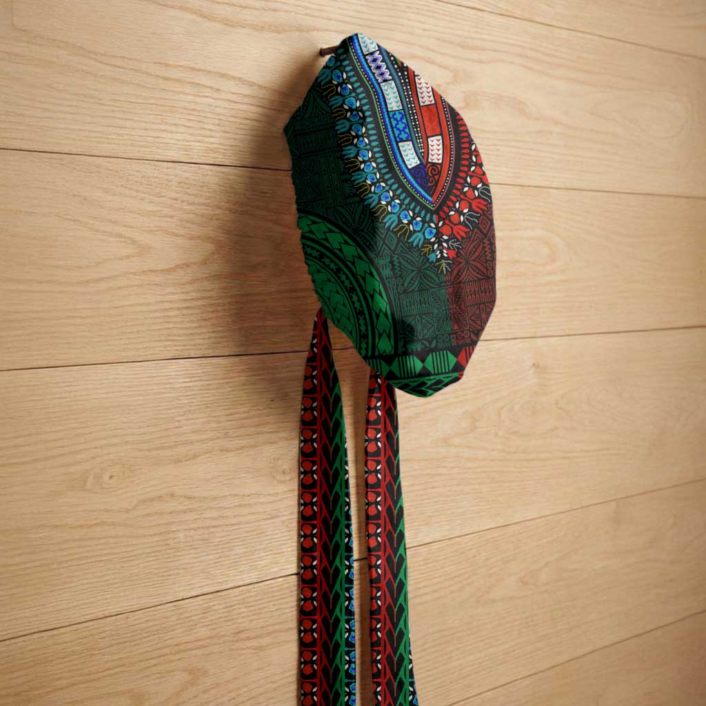 Green-red Dashiki and Tapa Pattern Easy Headwrap Africa and Polynesia Together Culture