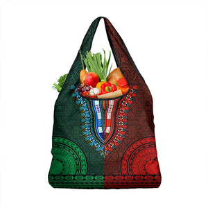 Green-red Dashiki and Tapa Pattern Grocery Bag Africa-Polynesia Together Culture