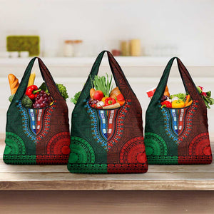 Green-red Dashiki and Tapa Pattern Grocery Bag Africa-Polynesia Together Culture
