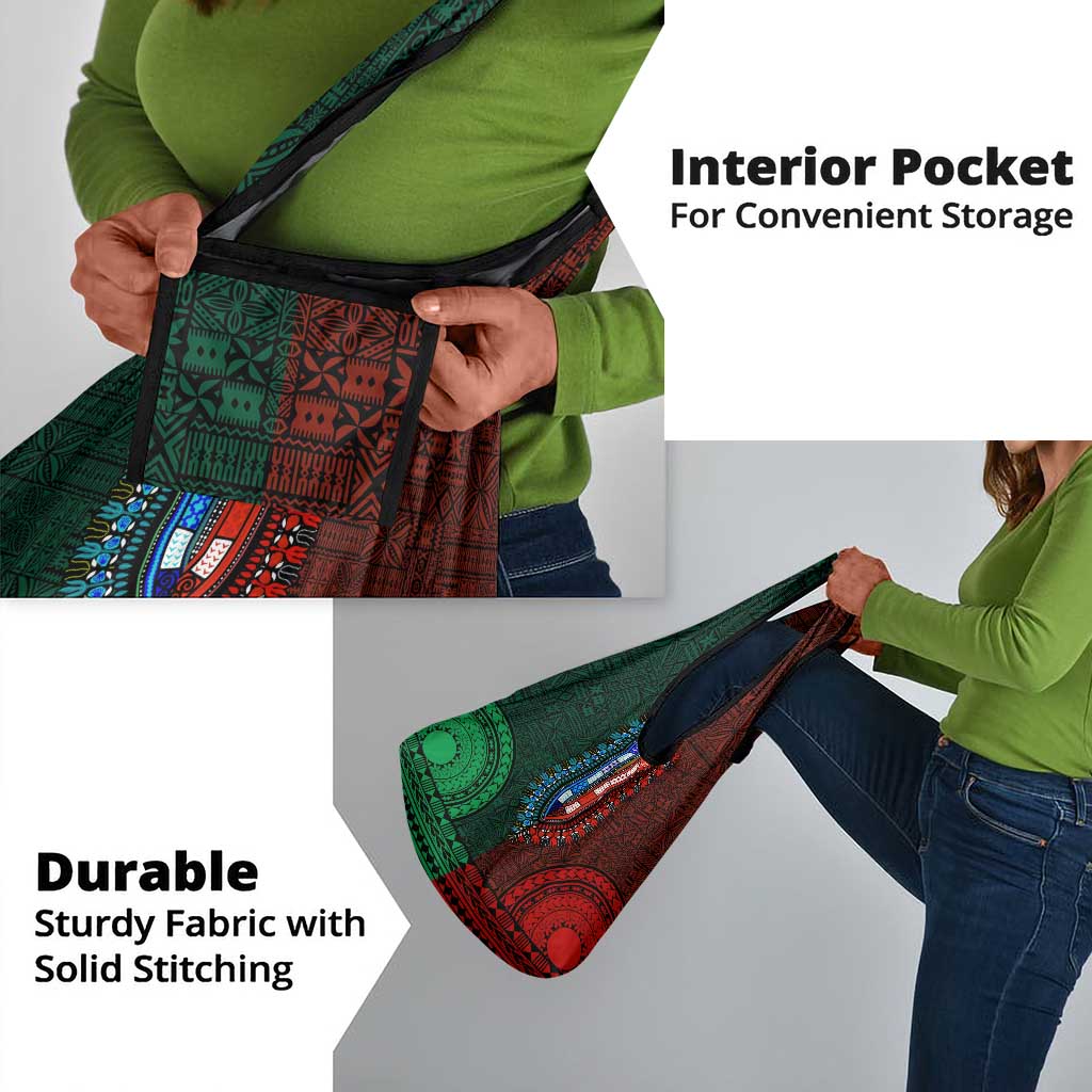 Green-red Dashiki and Tapa Pattern Grocery Bag Africa-Polynesia Together Culture