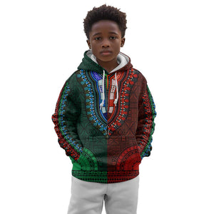 Green-red Dashiki and Tapa Pattern Kid Hoodie Africa-Polynesia Together Culture