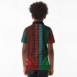 Green-red Dashiki and Tapa Pattern Kid Polo Shirt Africa-Polynesia Together Culture