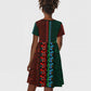 Green-red Dashiki and Tapa Pattern Kid Short Sleeve Dress Africa-Polynesia Together Culture