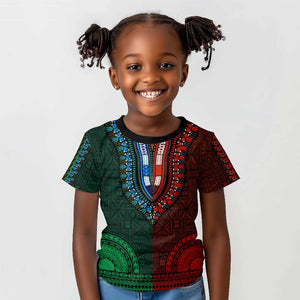 Green-red Dashiki and Tapa Pattern Kid T shirt Africa-Polynesia Together Culture