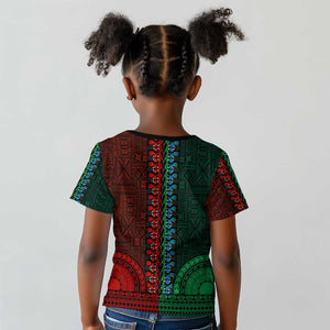 Green-red Dashiki and Tapa Pattern Kid T shirt Africa-Polynesia Together Culture