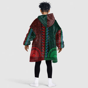 Green-red Dashiki and Tapa Pattern Kid Wearable Blanket Hoodie Africa-Polynesia Together Culture