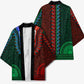 Green-red Dashiki and Tapa Pattern Kimono Africa-Polynesia Together Culture