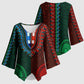 Green-red Dashiki and Tapa Pattern Kimono Sleeve Blouse Africa-Polynesia Together Culture