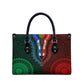 Green-red Dashiki and Tapa Pattern Leather Bag Africa-Polynesia Together Culture