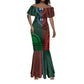 Green-red Dashiki and Tapa Pattern Mermaid Dress Africa-Polynesia Together Culture