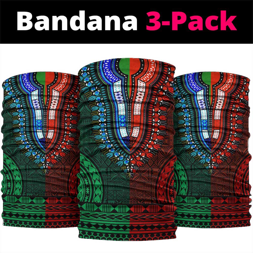 Green-red Dashiki and Tapa Pattern Neck Gaiter Africa-Polynesia Together Culture LT9