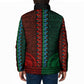 Green-red Dashiki and Tapa Pattern Padded Jacket Africa-Polynesia Together Culture