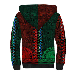 Green-red Dashiki and Tapa Pattern Sherpa Hoodie Africa-Polynesia Together Culture
