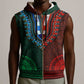 Green-red Dashiki and Tapa Pattern Sleeveless Zip Hoodie Africa-Polynesia Together Culture - African Pride