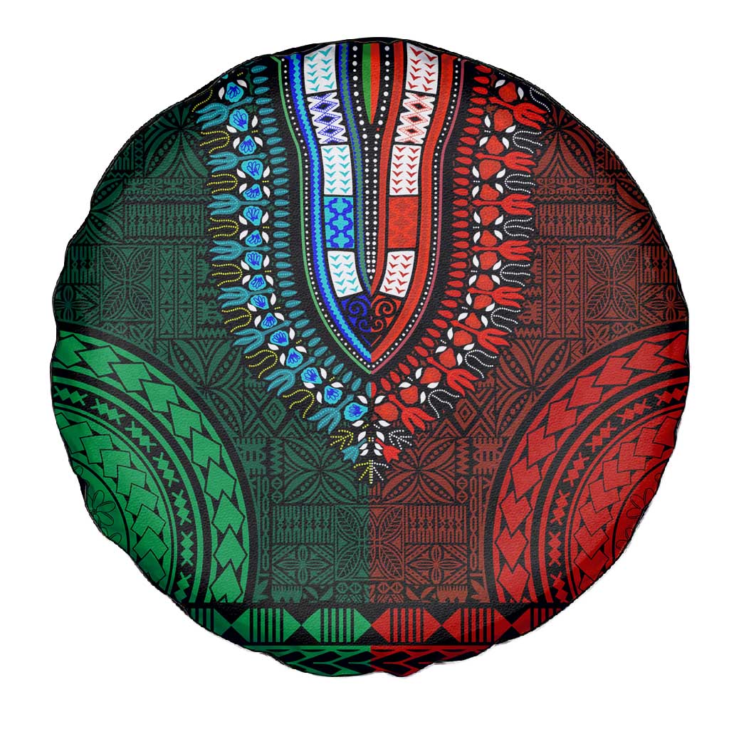 Green-red Dashiki and Tapa Pattern Spare Tire Cover Africa-Polynesia Together Culture