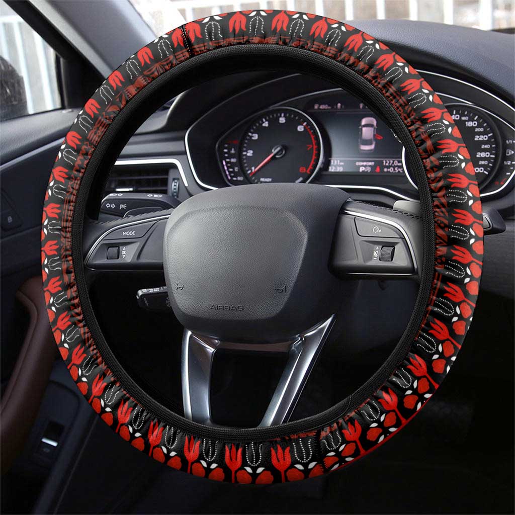Green-red Dashiki and Tapa Pattern Steering Wheel Cover Africa-Polynesia Together Culture