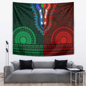 Green-red Dashiki and Tapa Pattern Tapestry Africa-Polynesia Together Culture
