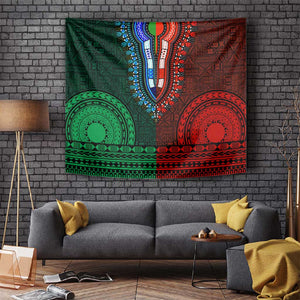 Green-red Dashiki and Tapa Pattern Tapestry Africa-Polynesia Together Culture