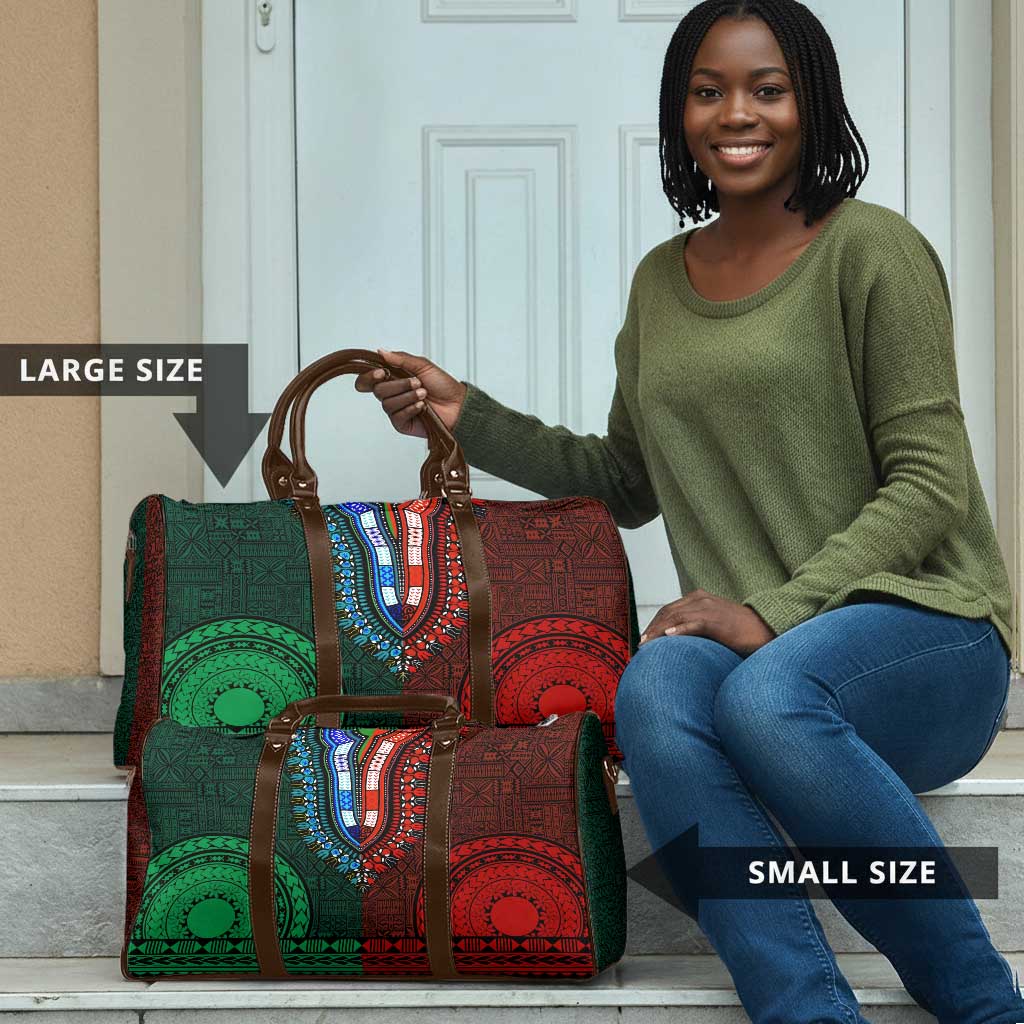Green-red Dashiki and Tapa Pattern Travel Bag Africa-Polynesia Together Culture