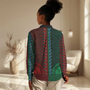 Green-red Dashiki and Tapa Pattern Women Casual Shirt Africa-Polynesia Together Culture LT9