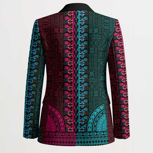 Teal-pink Dashiki and Tapa Pattern Blazer Africa-Polynesia Together Culture