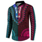 Teal-pink Dashiki and Tapa Pattern Button Sweatshirt Africa-Polynesia Together Culture