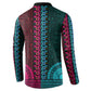 Teal-pink Dashiki and Tapa Pattern Button Sweatshirt Africa-Polynesia Together Culture