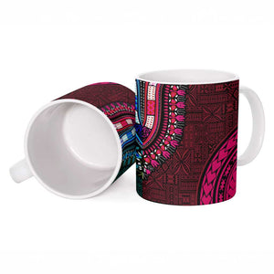 Teal-pink Dashiki and Tapa Pattern Ceramic Mug Africa-Polynesia Together Culture