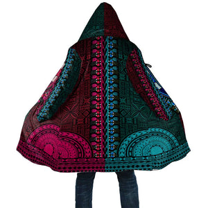 Teal-pink Dashiki and Tapa Pattern Cloak Africa-Polynesia Together Culture